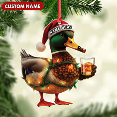 Maxcorners Personalized Funny Duck Smoking Acrylic Christmas OrnamentCustom Name Drinking Gift For Hunters LM0110