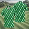 Maxcorners Green And White Lucky Four Leaf Clover Argyle Pattern St Patrick's Day Golf Shirt, Polo Shirts For Men