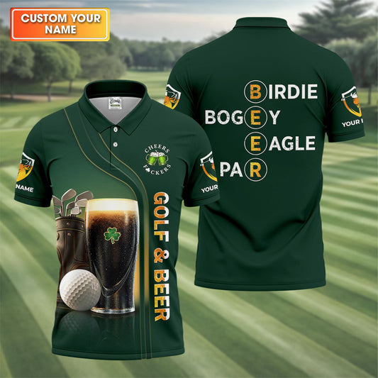 Maxcorners Birdie Bogey Eagle Par Cheers Fckers Golf And Beer St Patrick's Day Green Golf Tops For Men, Golf Shirts For Men