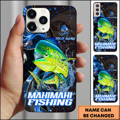 Maxcorners Mahi-mahi Fishing Blue Flame Smoke Line Premium Style Sport Personalized Name Phone Case