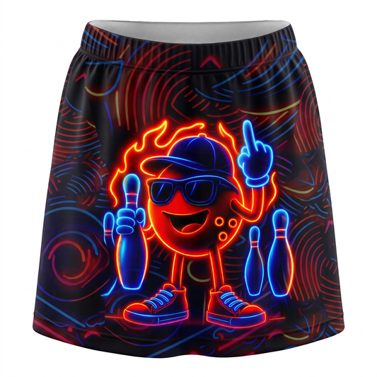Maxcorners Bowling Funny Neon Ball Character Personalized 3D Skirts With Shorts