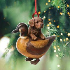 Maxcorners Personalized Funny Puppy and Duck Acrylic Ornament â€“ Rustic Hunting Decor for Dog Lovers, Country Cabin Wall Art, Whimsical Farmhouse Gift for Hunters