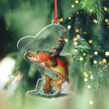 Maxcorners Personalized Funny Fishing Acrylic Ornament – Cowboy Riding Fish Christmas Decoration for Fishermen LM0411