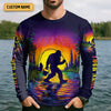 Maxcorners Gone Squatchin And Catching Sunset Fishing UPF Shirts, Funny Fishing Shirt, Sasquatch Fishing Shirts For Men