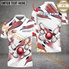 Maxcorners Ribbon Bay Bowling Jersey Multicolor Option Customized Name, Team Name 3D Polo Shirt