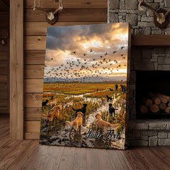 Maxcorners Duck Hunting Dogs Chasing Flying Ducks Personalized Name Canvas