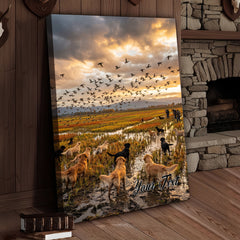 Maxcorners Duck Hunting Dogs Chasing Flying Ducks Personalized Name Canvas