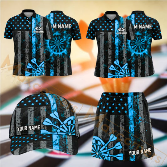 Maxcorners Darts Geometric Dartboard Pattern Design Personalized Team Sportswear Set - Polo Shirt, Cap & Skorts