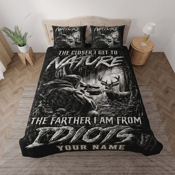 Maxcorners Hunting Deer The Farther I Am From Idiots Design Bedding Set 3D Print Custom Name