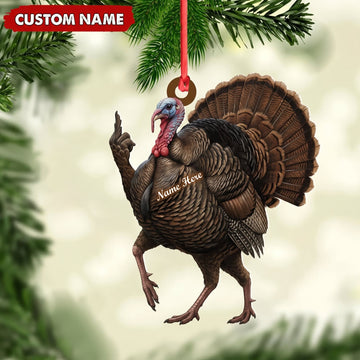 Maxcorners Turkey Hunting Middle Finger Gesture Funny Turkey Hunter Gift Customized Name 3D Keychain And Ornament