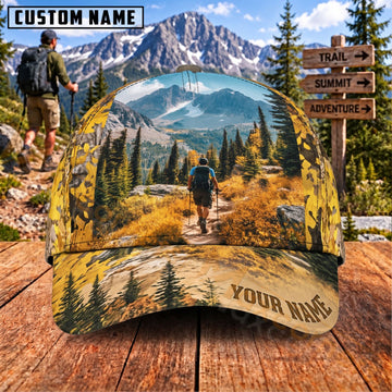 Maxcorners Hiking Autumn Mountain Trail Adventure Personalized Name 3D Cap