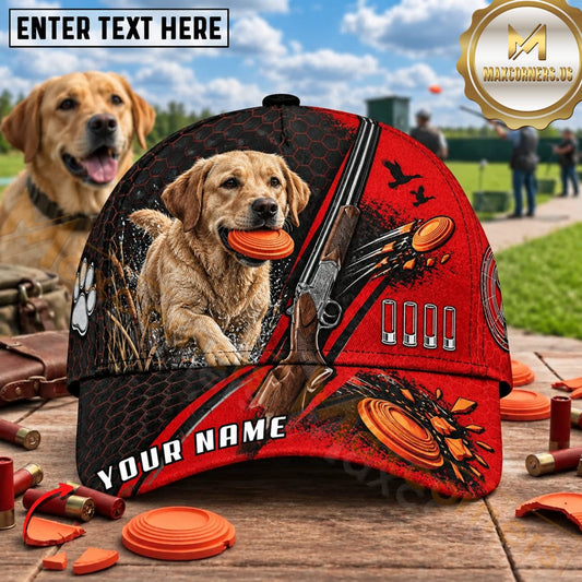 Maxcorners Red Black Labrador Shotgun Clay Target Trap Shooting Personalized Name 3D Cap