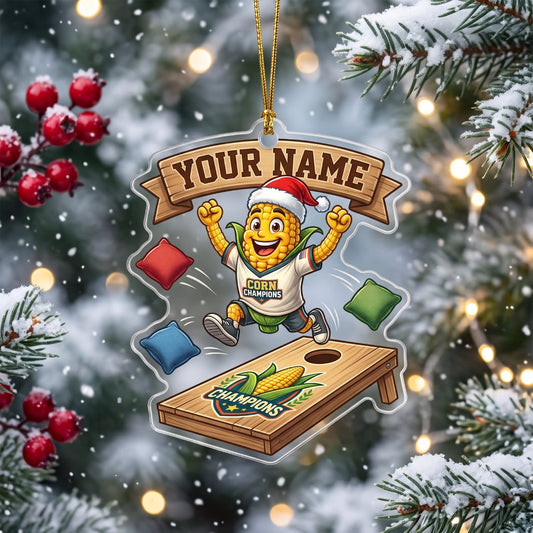 Maxcorners Cornhole Yellow Corn Player Design Customized Name 3D Keychain And Ornament