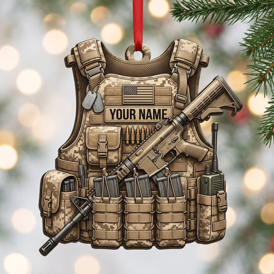 Maxcorners Military Desert Camo Tactical Vest Personalized Name 3D Keychain And Ornament