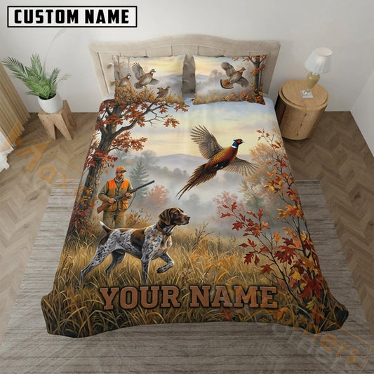 Maxcorners Pheasant Hunting Autumn Leaves Dog Scene Bedding Set 3D Print Custom Name