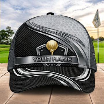 Maxcorners Golf Silver Ball Dynamic Wave Personalized Name 3D Cap