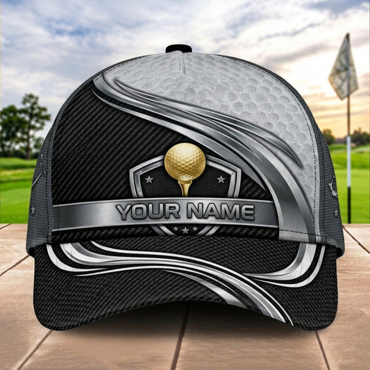 Maxcorners Golf Silver Ball Dynamic Wave Personalized Name 3D Cap