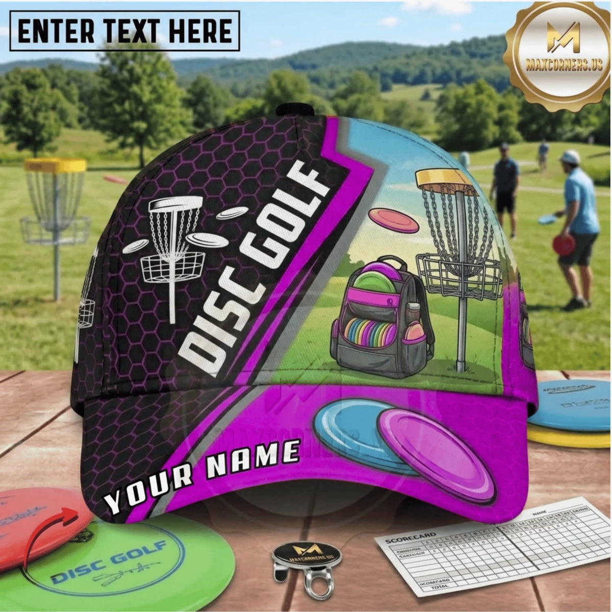 (8 Colors) Maxcorners Disc Golf Equipment & Flying Disc Personalized Name 3D Cap LM3009