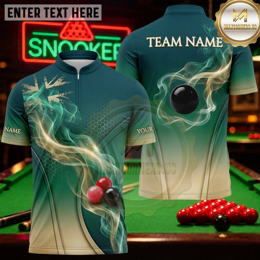 Maxcorners Snooker Emerald Green Golden Smoke Personalized Name 3D Unisex Shirt