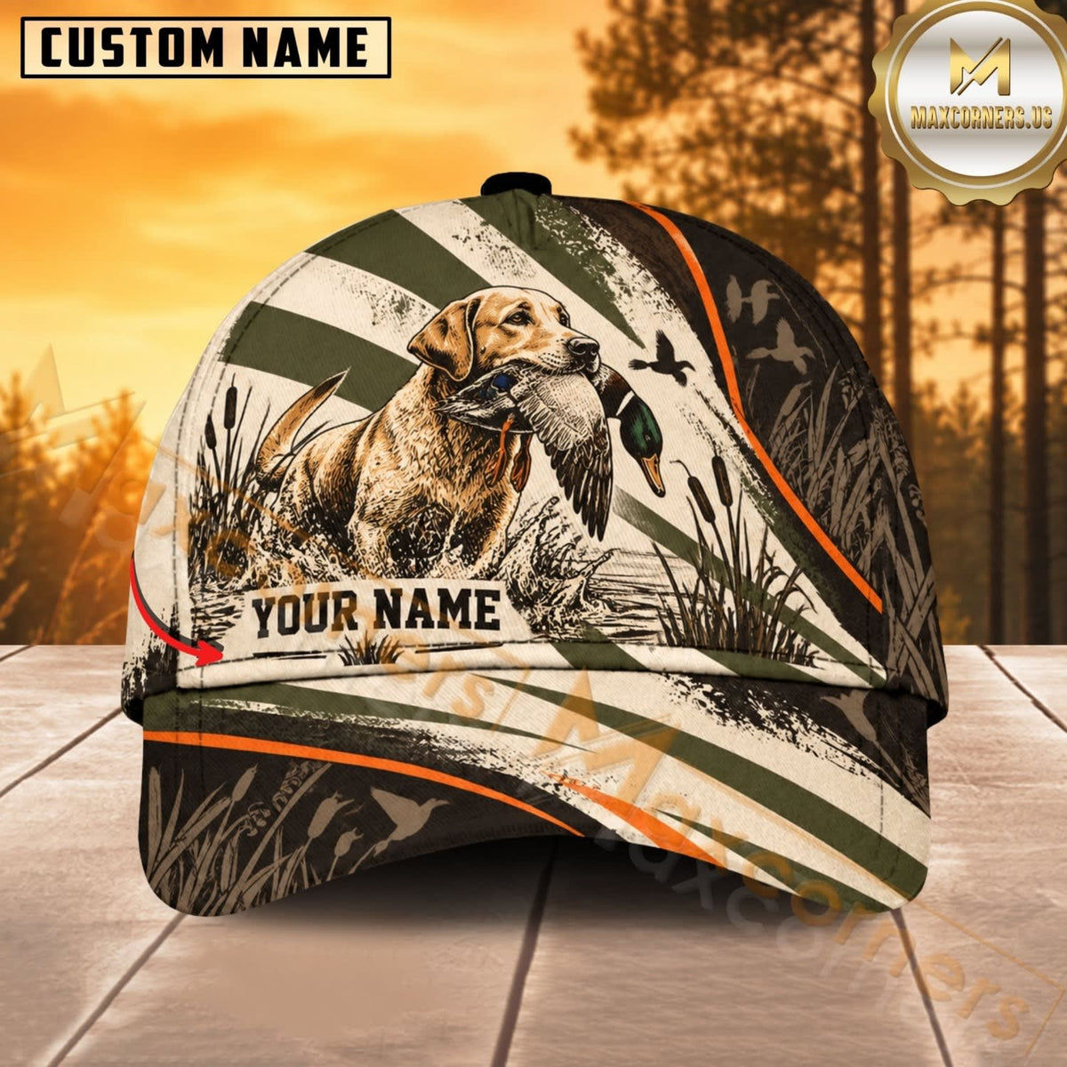 Maxcorners Dog Hunting And Duck Woodland Camo Hunting Dog Personalized Name 3D Cap