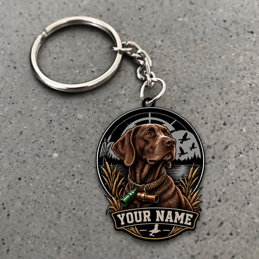 Maxcorners Duck Hunting Chocolate Labrador Retriever Woodland Portrait Custom Name Gift 2D Flat Acrylic Ornament, Keychain