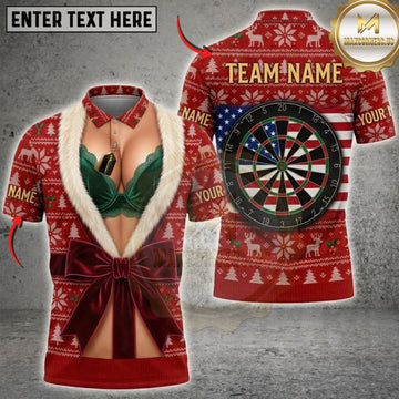 Maxcorners Darts Christmas Elf Costume American Flag Dartboard Personalized Name 3D Unisex Shirt