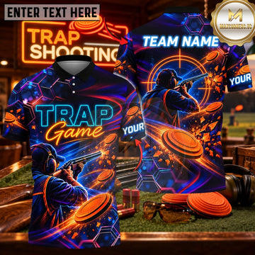 Maxcorners Trap Shooting Neon Blue Trap Game Clay Target Personalized Name 3D Unisex Shirt