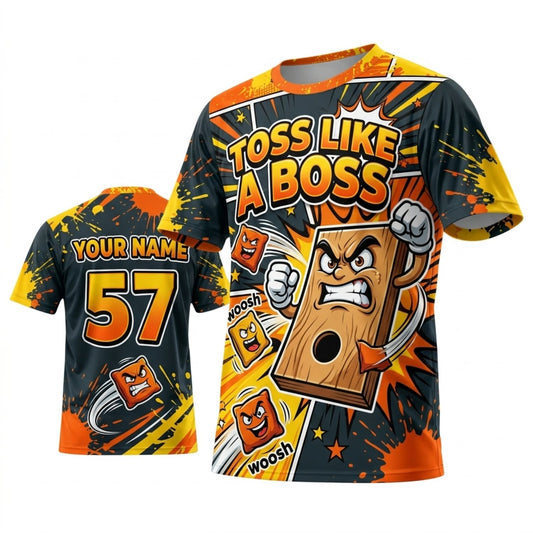 Maxcorners Cornhole Toss Like A Boss Fiery Bag Toss Personalized Name 3D Unisex Shirt