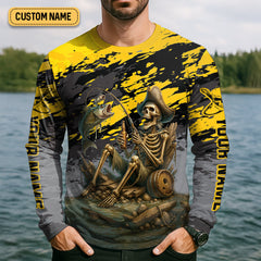 Maxcorners Fish Fear Me Funny Skeleton Fishing UPF Shirts, Men's Fishing Shirts Long Sleeve, Fishing Gifts For Men