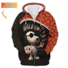 Maxcorners Hold Em Snoopy Custom Name Poker Shirt - Funny Chip Tee - Casino Gift for PlayersLM1009