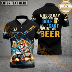 Maxcorners A Good Day Starts With Golf Polo Shirt, Custom Name & Team Name 3D Shirts TU2006