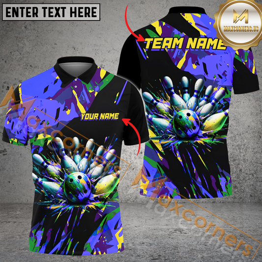 Maxcorners Black And Color Ink Bowling Jersey Multicolor Options Personalized Name, Team Name 3D Shirt