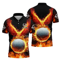 Maxcorners Fire Golf Ball Custom Men's Golf Polo Shirt, Golfing Apparel, Golf Gifts For Men