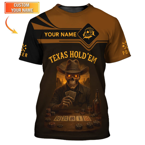 Texas Hold'em Custom Name Poker Shirt – Vintage Skull ACE Design – Gift for Players