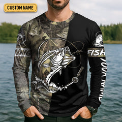 Maxcorners Camo Black Fishing UPF Shirts, Camouflage Fishing Shirts, Fishing Gifts For Men, Men's Fishing Shirt
