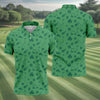 Maxcorners Dark Green Golf Items Seamless Pattern St. Patrick’s Day Shamrock Golf Shirt, Golf Shirts For Men