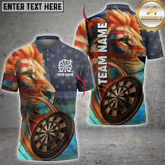Maxcorners Darts American Flag Lion Grunge Patriotic Multicolor Customized Name, Team Name 3D Polo Shirt