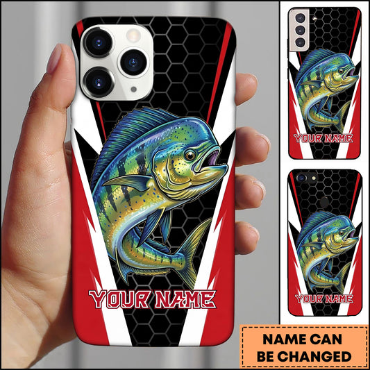 Maxcorners Mahi-mahi Honeycomb Pattern Red White Sport Design Personalized Name Phone Case