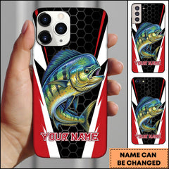 Maxcorners Mahi-mahi Honeycomb Pattern Red White Sport Design Personalized Name Phone Case