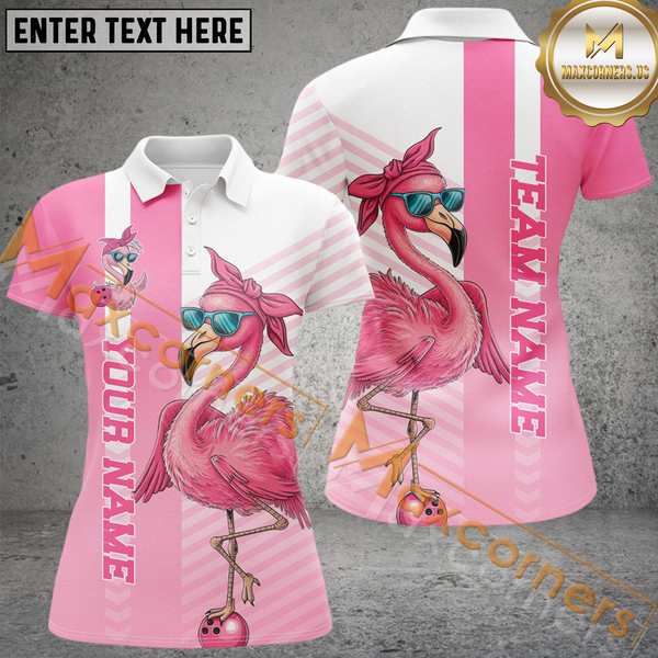 Maxcorners Cute Funny Pink Flamingo Bowling Jersey Customized Name 3D Shirt