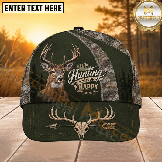 Maxcorners Deer Hunting Happy Quote Personalized 3D Cap