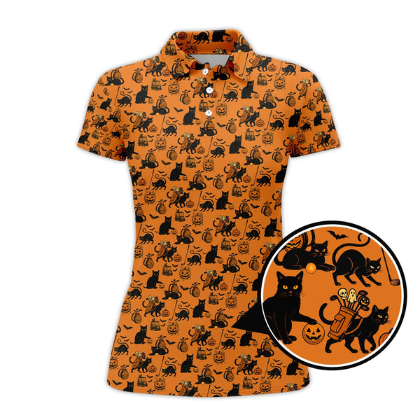 Maxcorners Funny Pattern Golf Shirt, Cat Golf Shirt For Golfer, Halloween Golf Shirt