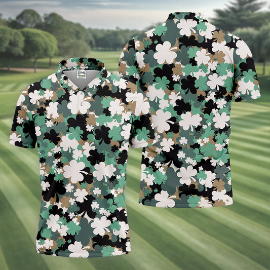 Maxcorners Irish Camo St. Patrick’s Day Shamrock Golf Shirt, Polo Shirts For Men, Polo For Men, Golf Shirts For Men