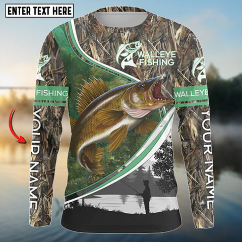 Maxcorners Walleye Fishing Camo Customized Name Long Sleeve Shirt