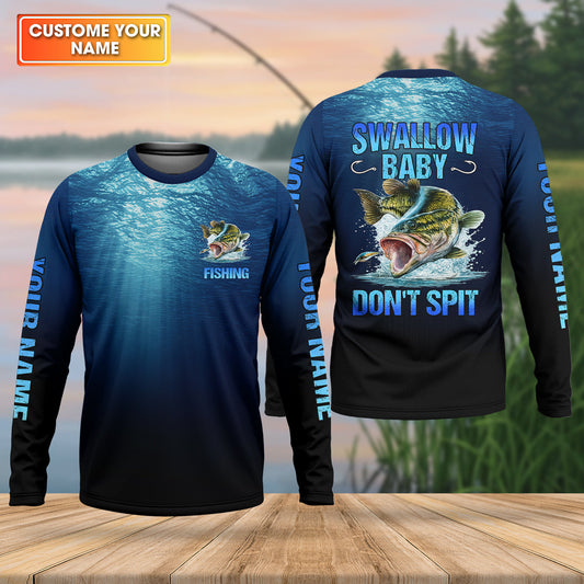 Maxcorners Swallow Baby, Don't Spit, Personalized Fishing Shirt, Funny Bass, Fishing UPF Shirts, Funny Fisherman Gift