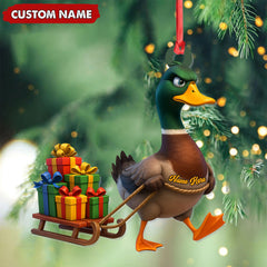 Maxcorners Funny Duck Acrylic Christmas Ornament - Mallard Pulling Gifts, Unique Christmas Gift for Hunters