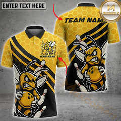 Maxcorners Bowling Yellow Bee Hive Strike Style Customized Name, Team Name 3D Unisex Shirt