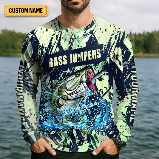 Maxcorners Bass Jumpers Fishing Shirts, I Jerk It Every Chance I Get, SPF Long Sleeve Shirts, Fishing Shirts For Men