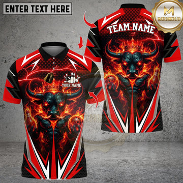 Maxcorners Bowling Flaming Muscle Bull Multicolor Customized Name, Team Name 3D Shirts
