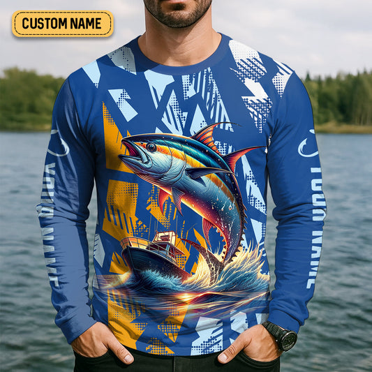 Maxcorners Catch The Wave Hook The Tuna SPF Shirts, Fishing Shirts For Men, Fisherman Gift